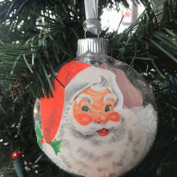 Classic vintage Santa shatterproof decoupage Christmas ornament