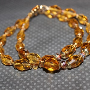 Two Strand Bracelet, Faceted Topaz Glass Beaded Bracelet      B09 B22T