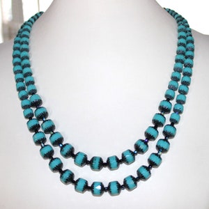 Turquoise and Black Two Strand Necklace, Czech Cathedral Glass Beads, Art Glass Beads    B12