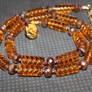 Necklace with Vintage Topaz Art Glass Beads, Very Unique Beads, Czech  Glass Beads,   B10