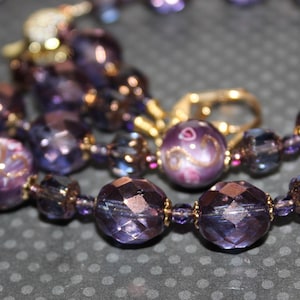 Purple Necklace & Earrings, Czech Lampwork Glass Beads, Czech Crystal Beads   B10
