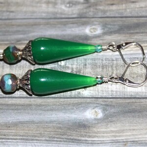 Kelly Green and Silver  Earrings with Czech Art Glass Beads  E108