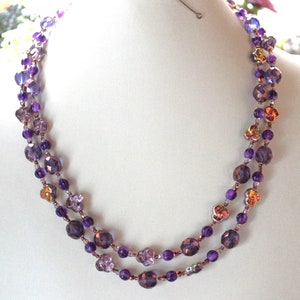 Two Strand Necklace, Purple Czech Art Glass Beads     B11