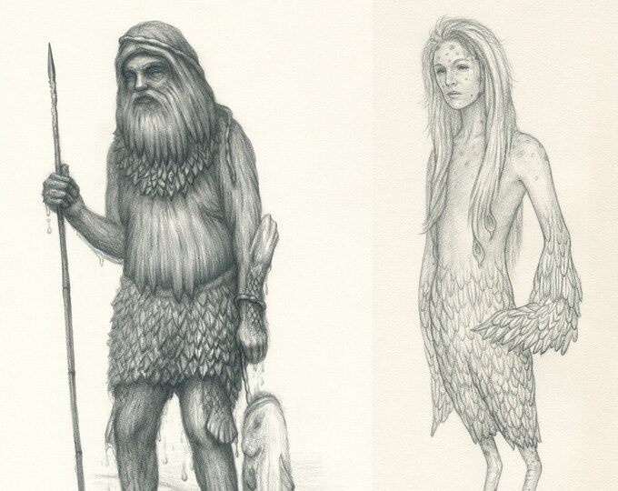 Wildman of Or and Siren (2 drawings)