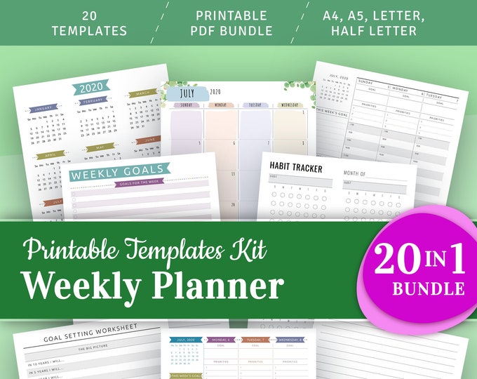Weekly Hourly Planner Printable Bundle Hourly Weekly Planner Etsy