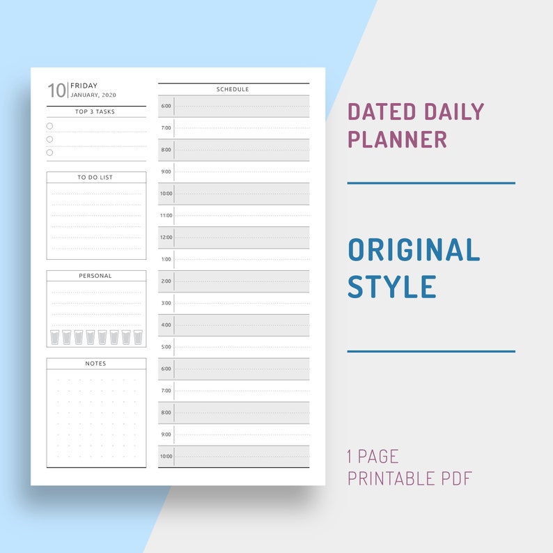 Daily Planner Page Daily Planner 2020 2021 Printable Dated Etsy