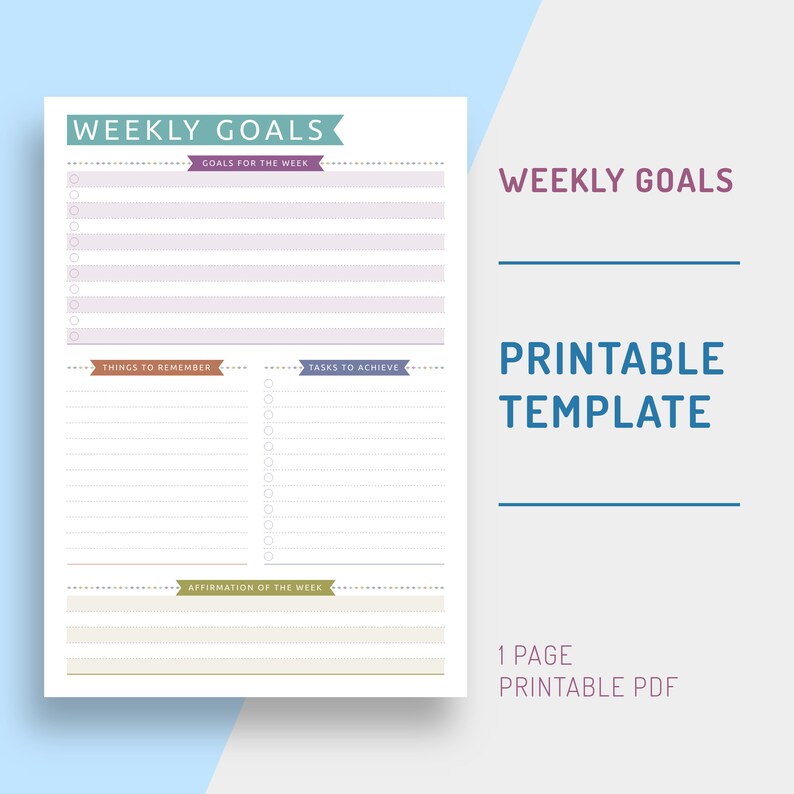 Weekly Goals Printable Template Goal Setting Insert Personal Etsy Weekly Goals Printable Template Goal Setting Insert Personal Etsy