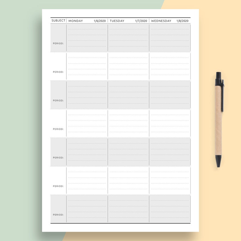 Weekly Lesson Plan Template Printable Teacher Planner Insert Etsy