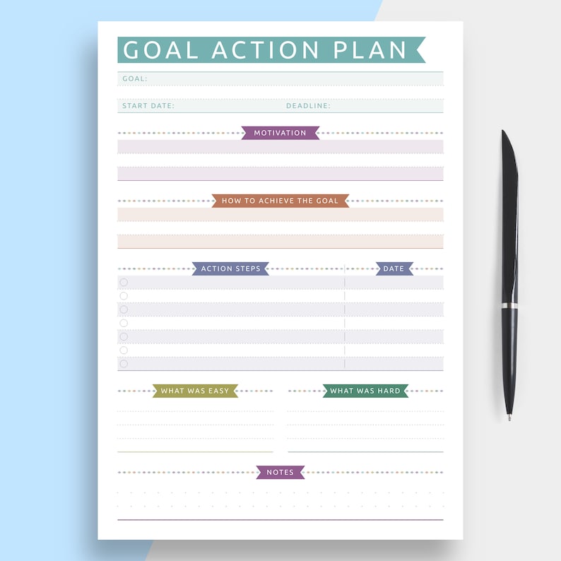 Goal Setting Planner Printable Template Personal Goal Action | Etsy