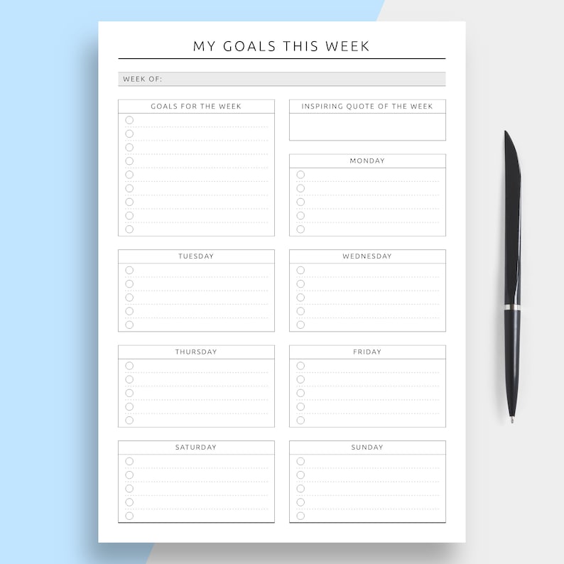 My Goals This Week Weekly Goal Setting Planner Template | Etsy