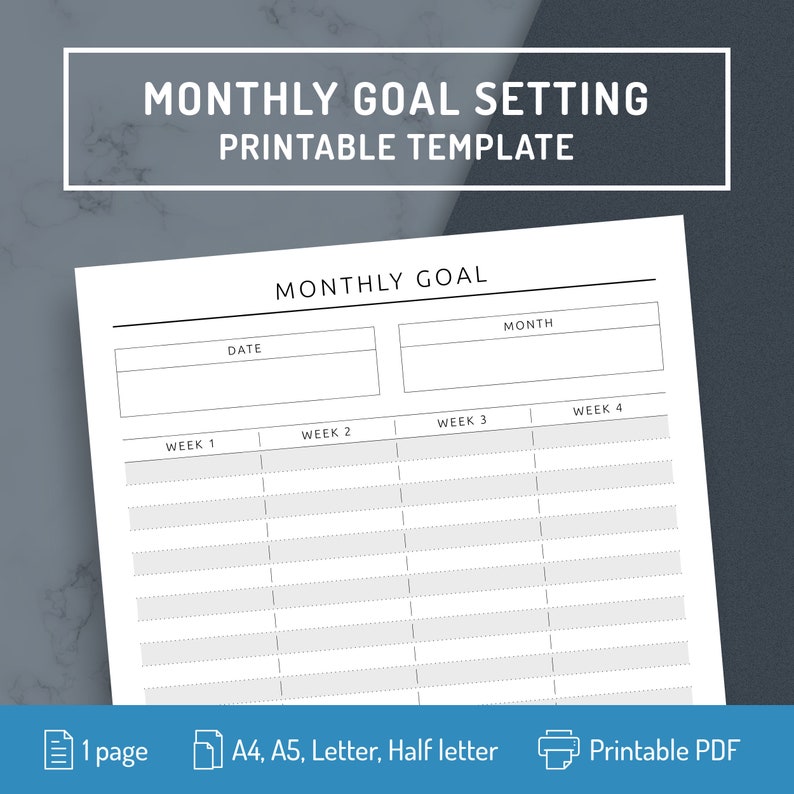 Printable Monthly Goal Setting Template for 5 Weeks Goal - Etsy
