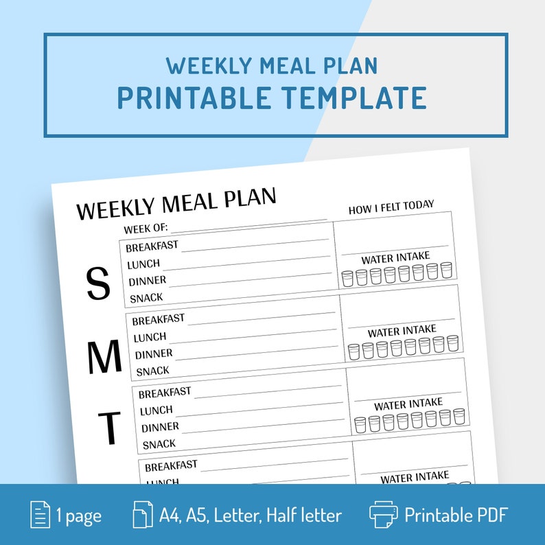 Weekly Meal Planner Printable Meal Plan Template A4 A5 | Etsy