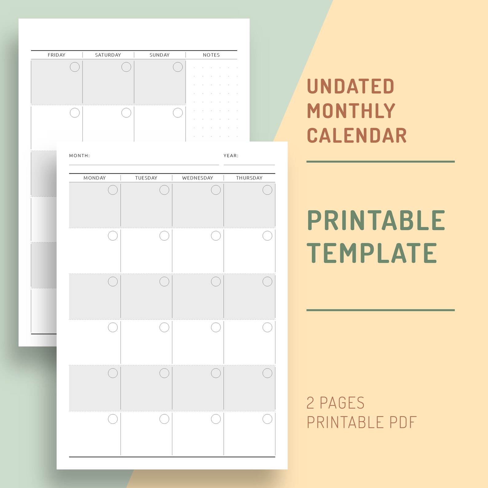 Blank Monthly Calendar Printable A5 Monthly Calendar Etsy