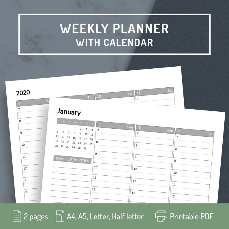 Vertical Weekly Schedule Template Weekly Hourly Planner - Etsy