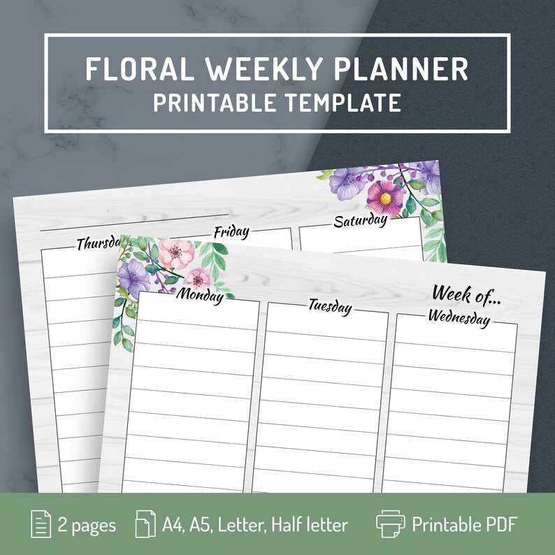 Floral Weekly Planner Printable Template Undated Weekly | Etsy