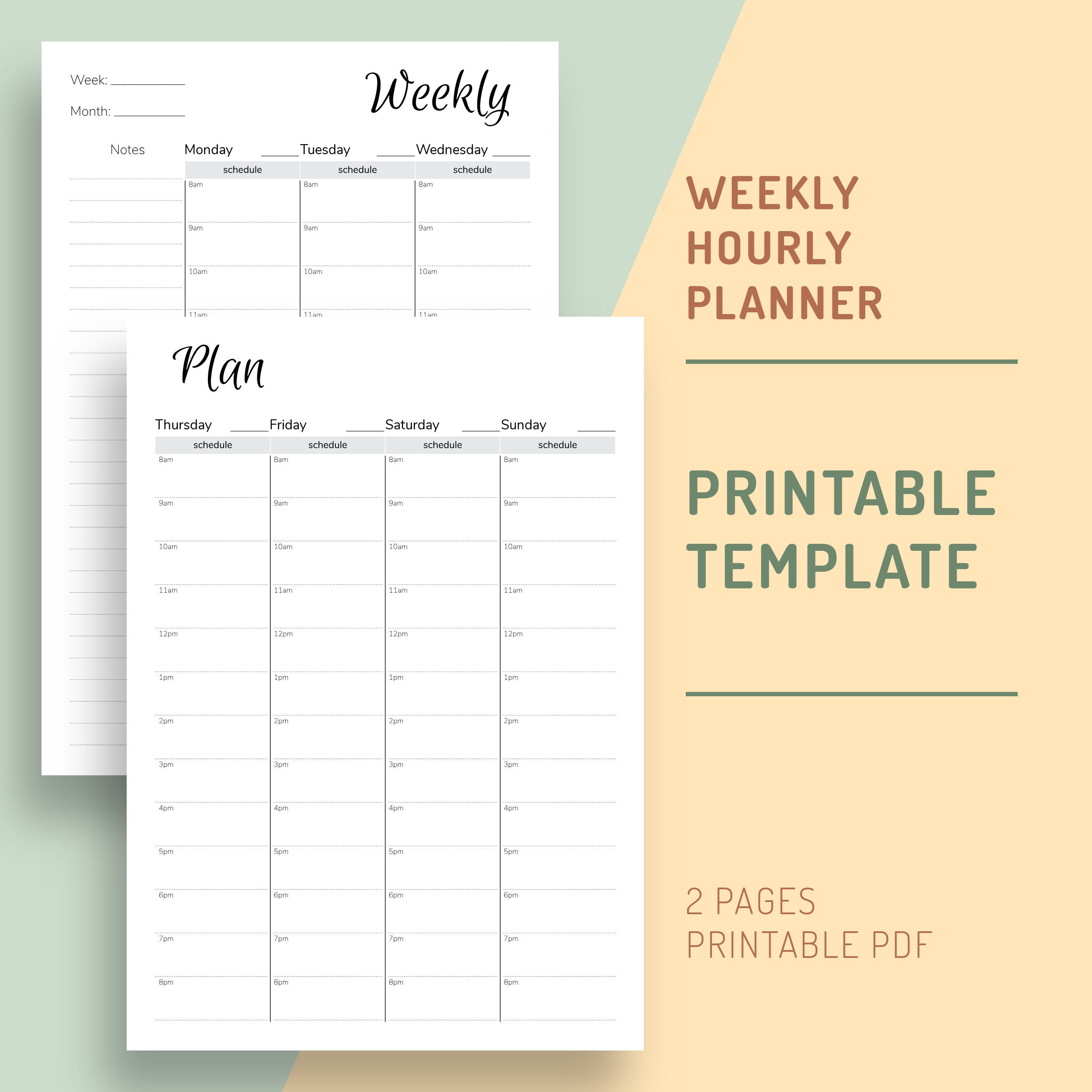 printable weekly planner page on one page weekly planner a5 etsy