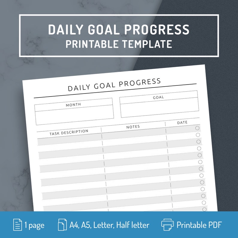 Daily Goal Progress Tracker Personal Goal Setting Template Etsy