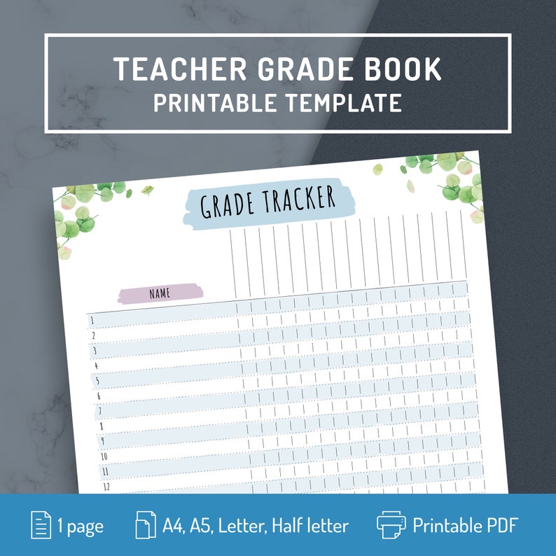 Student Grading Template Teacher Gradebook Page Printable Etsy Student Grading Template Teacher Gradebook Page Printable Etsy