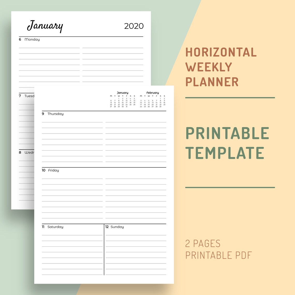 Horizontal Weekly Planner Printable Template Weekly Schedule | Etsy