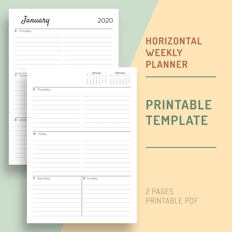 Horizontal Weekly Planner Printable Template Weekly Schedule Etsy Horizontal Weekly Planner Printable Template Weekly Schedule Etsy