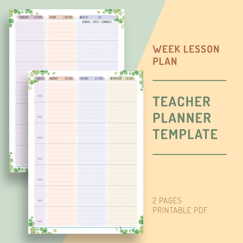 Teacher Lesson Plan Book Insert Weekly Lesson Planner Page Etsy