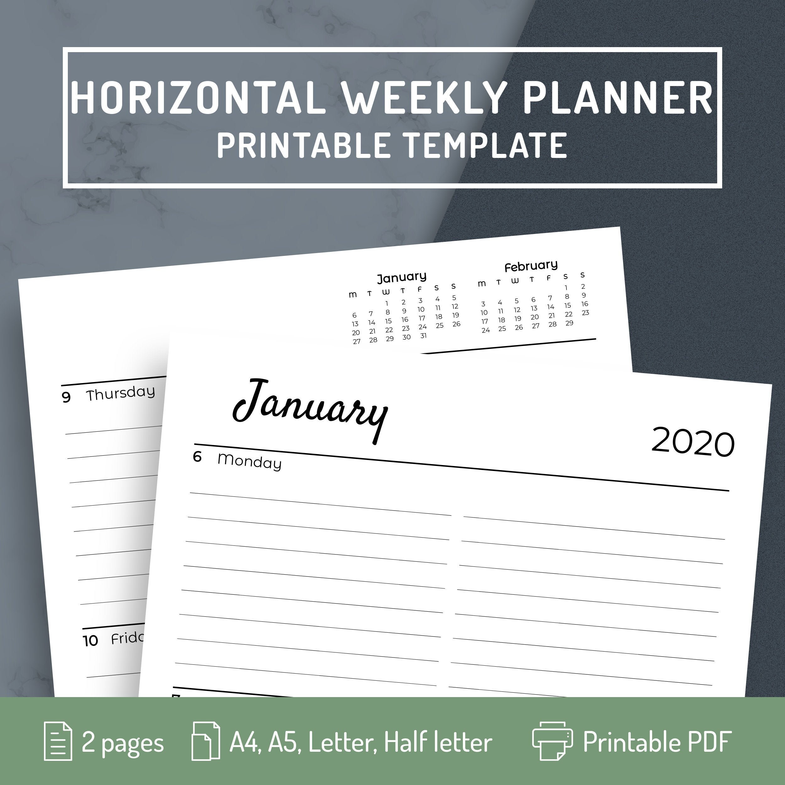 horizontal weekly planner printable template weekly schedule etsy