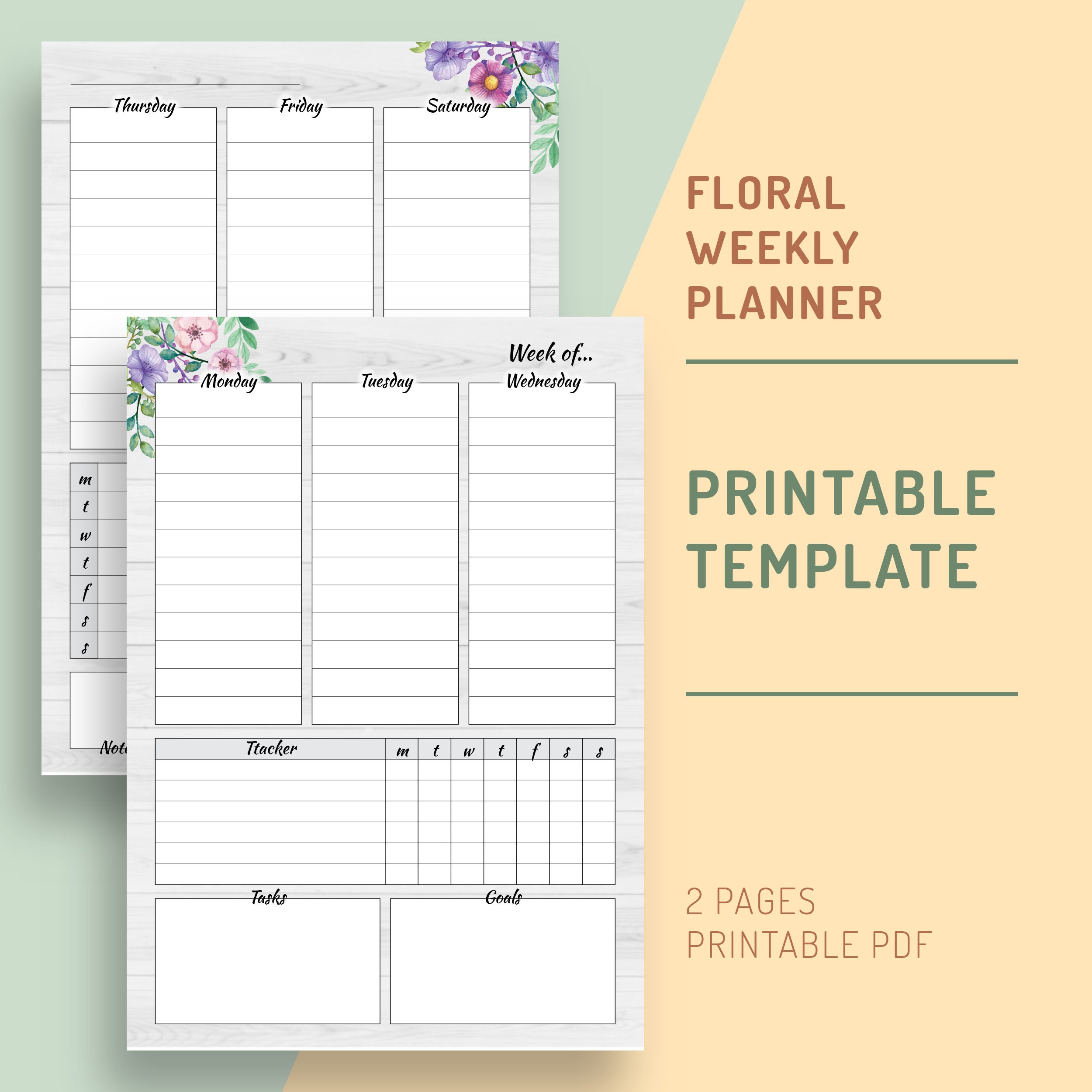 Floral Weekly Planner Printable Template Undated Weekly | Etsy