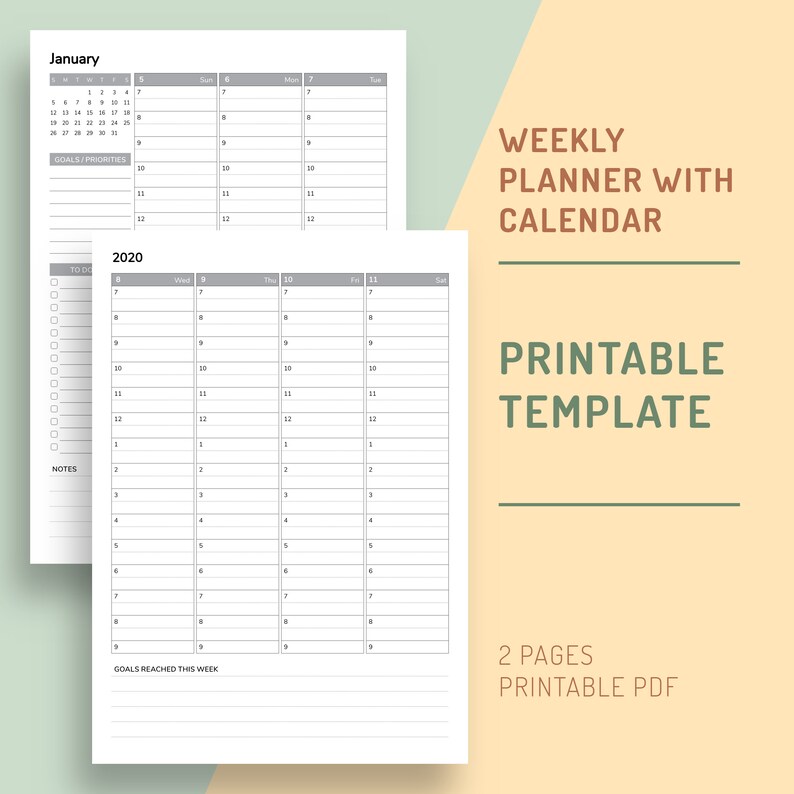 vertical weekly schedule template weekly hourly planner etsy