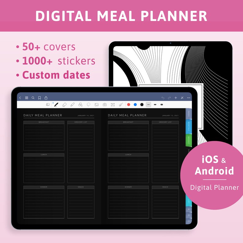 Digital Meal Planner for Goodnotes Notability Family Menu Etsy