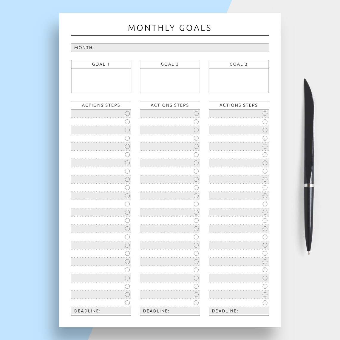 Monthly Goal Setting Printable Template with Action Steps Etsy