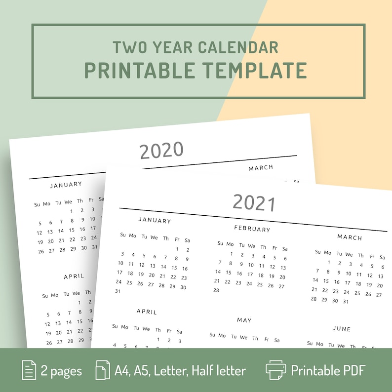 A5 Year at a Glance Calendar Printable Year on a Page Etsy