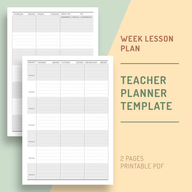 Weekly Lesson Plan Template Printable Teacher Planner Insert Etsy