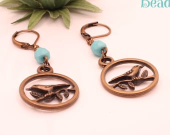 Copper Bird Earrings Birdie Earrings Boho Earrings Turquoise Earrings Copper Earrings Nature Earrings Natural Earrings Bird Lover Jewelry