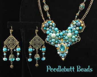 Upcycled Jewelry Upcycled Vintage Statement Necklace Blue Necklace Set Jewelry Set