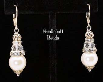 Pearl Earrings Pearl Jewelry Sparkly Pearl Earrings Silver Pearl Earrings Silver Jewelry Special Occasion Jewelry