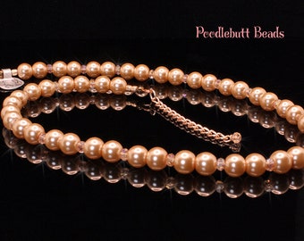 Blush Pearl Necklace Blush Sparkly Crystal Necklace Single Strand Pearl Necklace Pearl and Crystal Necklace Delicate Pearls