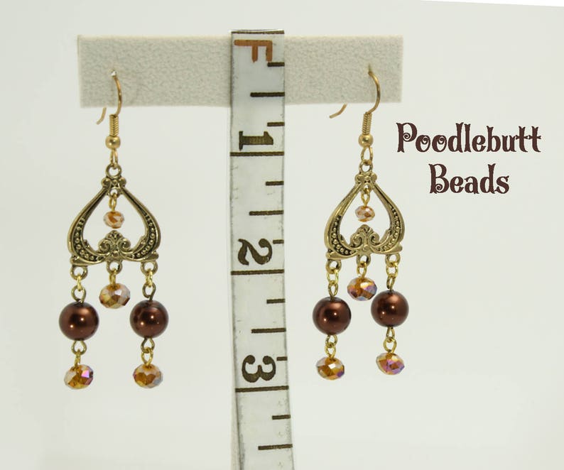Gold and Copper Earrings Chandelier Earrings Copper Pearl Earrings Pearl Jewelry Crystal Earrings Pearl Chandelier Earrings
