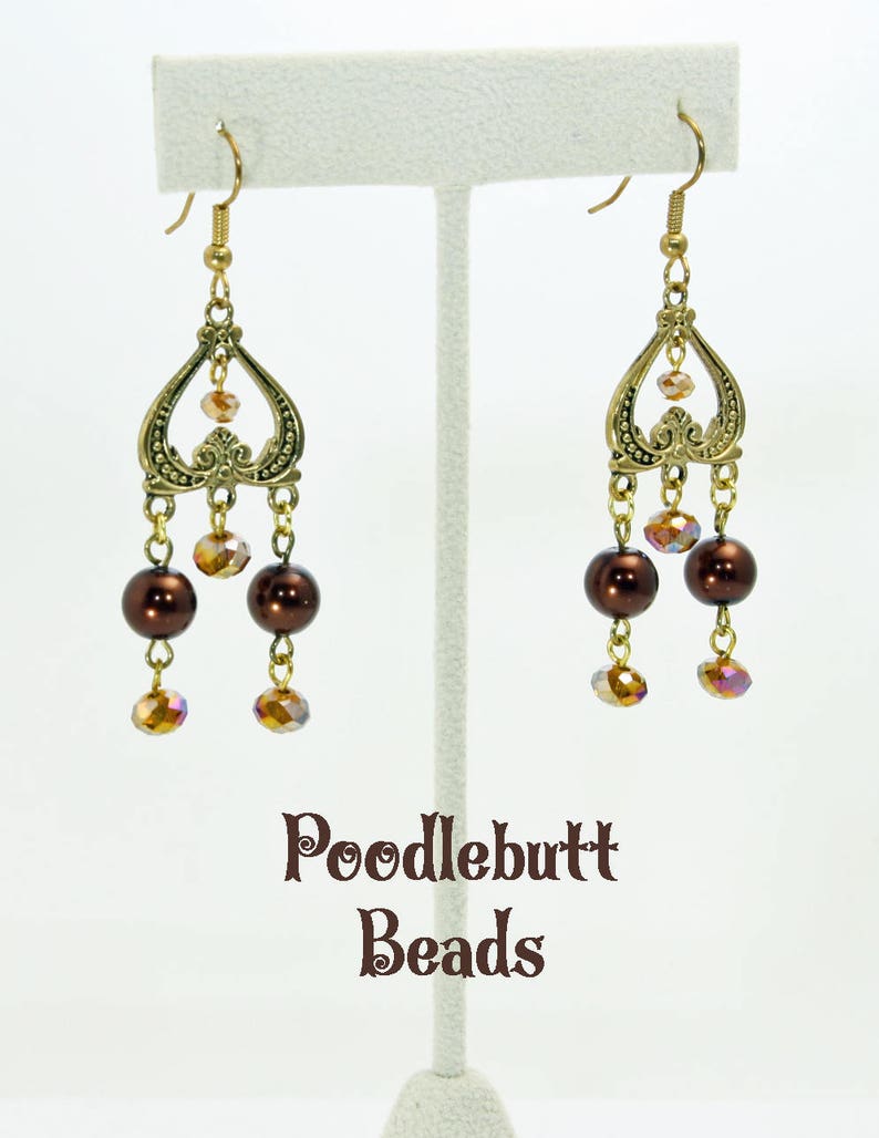 Gold and Copper Earrings Chandelier Earrings Copper Pearl Earrings Pearl Jewelry Crystal Earrings Pearl Chandelier Earrings
