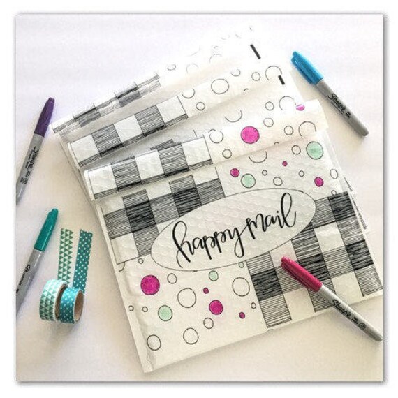 Decorative Bubble Mailers 5 Pack 9 X 11 Happy Mail Etsy