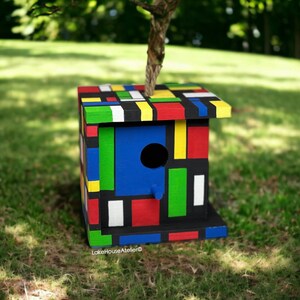 OOAK Birdhouse, Hand Painted. Rubik's Cube Birdhouse, Hand Painted, Cubist. Piet Mondrian House. image 6