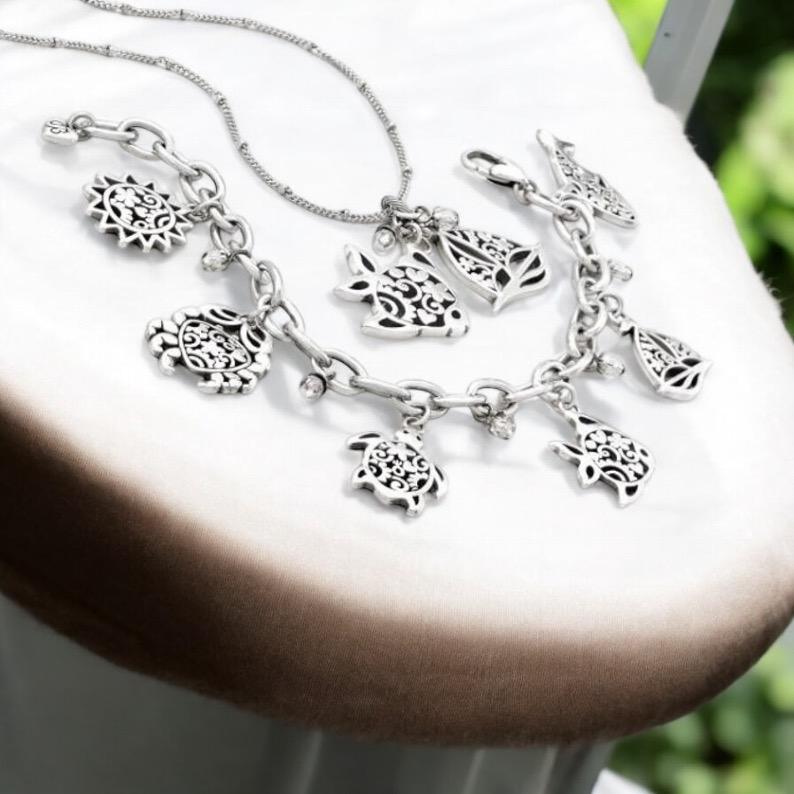 Collana Brighton Seascape Con Ciondolo A Cuore Turchese E Stelle Marine &ndash; 45 Cm Argento