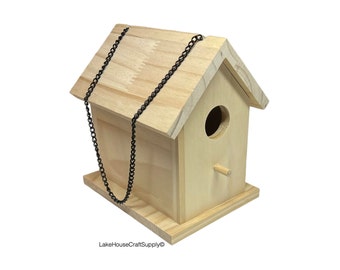 Cleanable Wood Birdhouse DIY. Paintable Birdhouse. Hanging Plain Birdhouse DIY. Birdhouse Unfinished Wood.