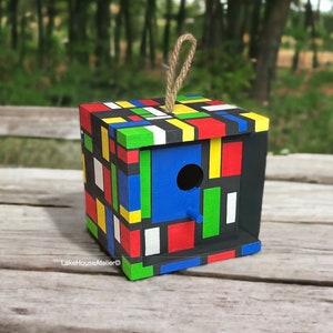 OOAK Birdhouse, Hand Painted. Rubik's Cube Birdhouse, Hand Painted, Cubist. Piet Mondrian House. image 2