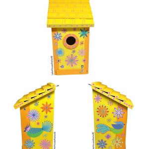 OOAK Wood Birdhouse with Opening for Cleaning. Personalizable Birdhouse. YELLOW