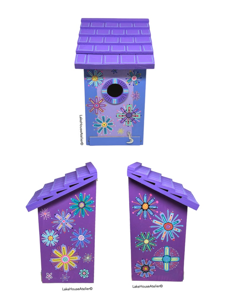 OOAK Wood Birdhouse with Opening for Cleaning. Personalizable Birdhouse. LAVENDER