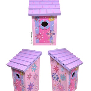 OOAK Wood Birdhouse with Opening for Cleaning. Personalizable Birdhouse. PINK