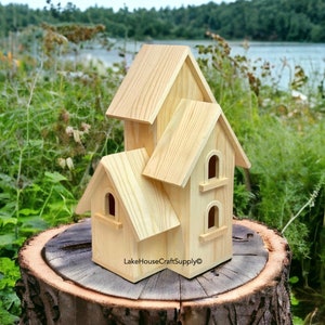 Large Plain Wood Birdhouse with Three Sections. DIY Birdhouse.