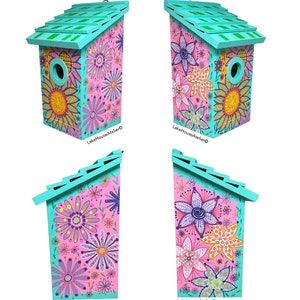 OOAK Wood Birdhouse with Opening for Cleaning. Personalizable Birdhouse. SUNFLOWER