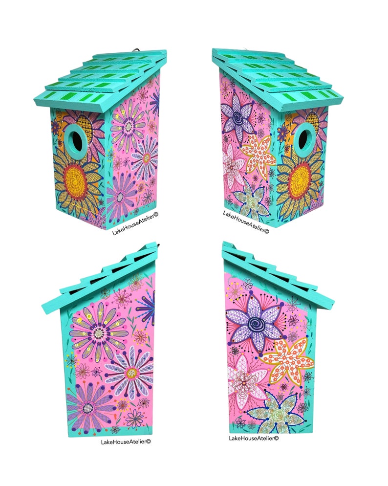 OOAK Wood Birdhouse with Opening for Cleaning. Personalizable Birdhouse. SUNFLOWER