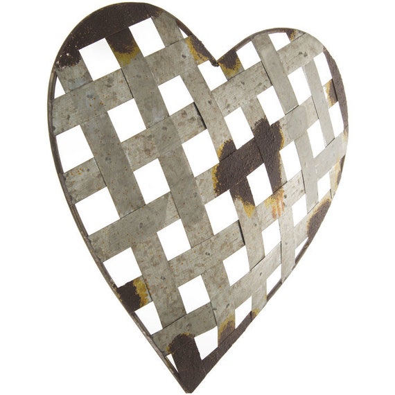 14 Rustic Metal Heart Wall Hanging Large Lattice Weave Etsy